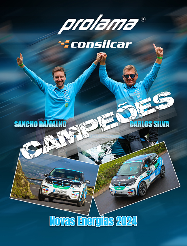 Sancho Ramalho e Carlos Silva celebram o título de Novas Energias 2024, com as viaturas de competição